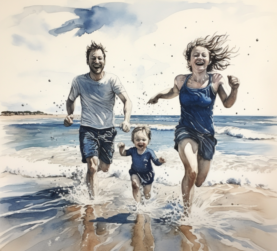 A smiling family reviewing health insurance while traveling